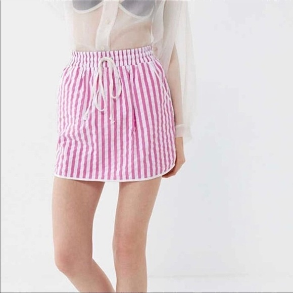 NWT Urban Outfitters Pink Striped Crinkle Cotton Mini Skirt - Picture 9 of 9